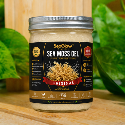 SeaGlow Organics Original Sea Moss Gel on a wooden surface